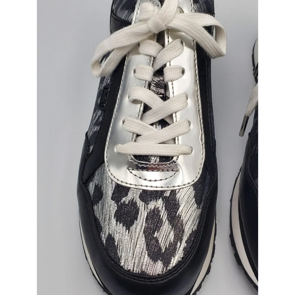 Michael Kors Womens Maddy Trainer Metallic Leather Sneakers size 7 MK logo